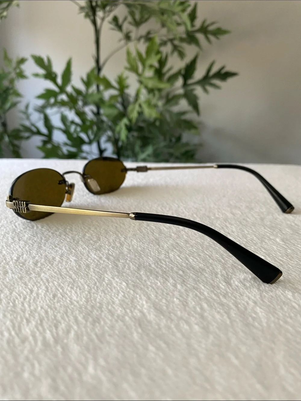 Miu Miu Rimless Narrow Oval Sunglasses | SMUA54, Old Gold/Dark Brown